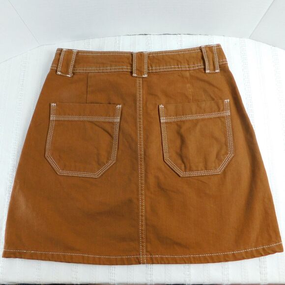 Topshop High Waist Utility Denim Mini Skirt Toffee Women's Size 6 Pockets EUC! - Picture 2 of 11